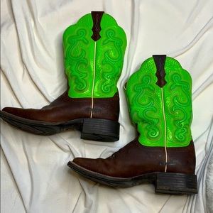 Lime Green Ariat Square Toe Cowgirl Boots Size 7.5